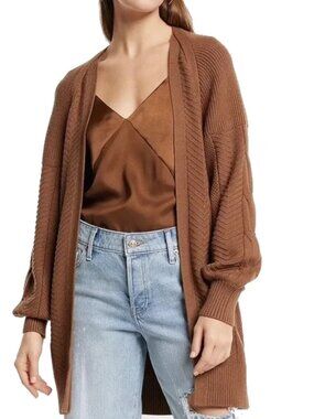 EXPRESS (M) Brown Camel Tan Cable Knit Cardigan Sweater Oversized Open Front